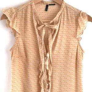 Benetton Silk Tie Ruffled Sleeveless Blouse